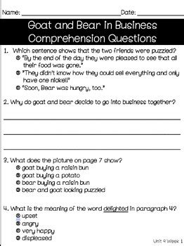 Benchmark Advanced Unit Comprehension Questions Nd Grade Tpt