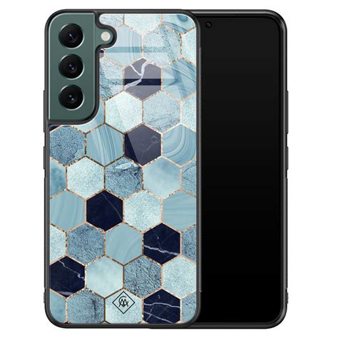 Samsung Galaxy S22 Plus Glazen Hardcase Blue Cubes Casimoda Nl