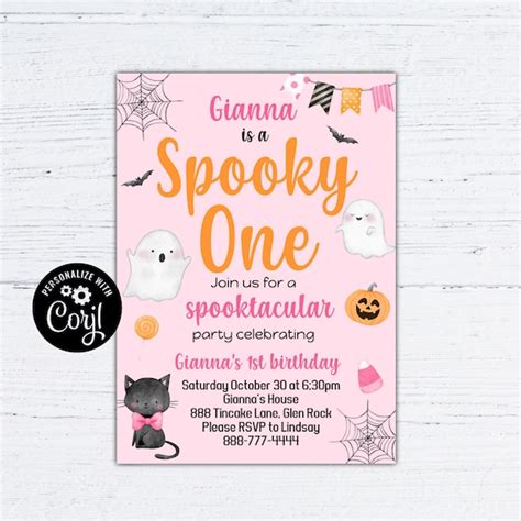 Editable Halloween 1st Birthday Invitation A Spooky One Halloween