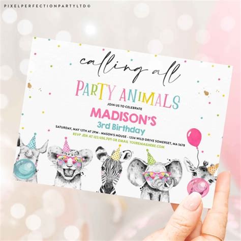 Editable Party Animals Birthday Invitation Leopard Print Etsy