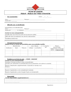 Remplissable En Ligne FICHE DE LIAISON Aidant Fax Email Imprimer