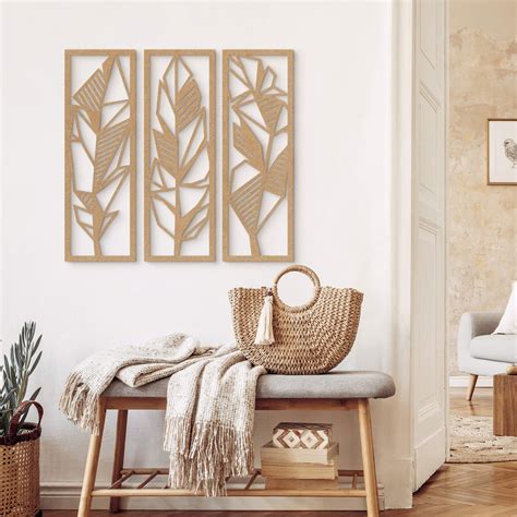 Holzdeko Origami Federn 3 Teilig MDF Natur Wall Art De