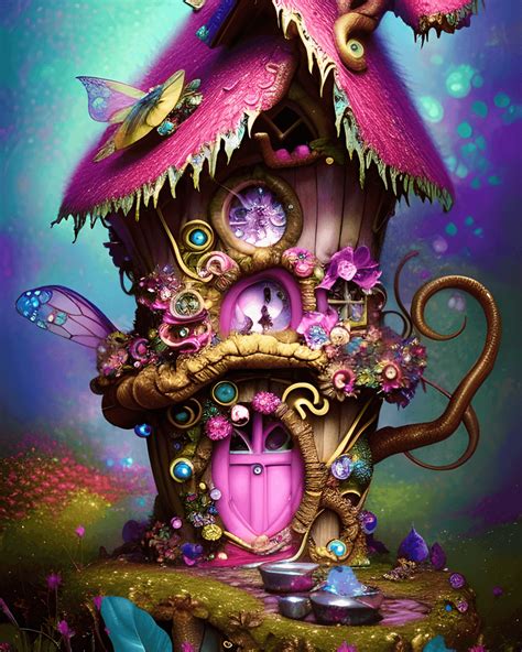 Whimsical Fantasy Fairy House with Fractal Gems and Crystals · Creative ...