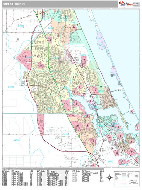 Port St. Lucie Florida Wall Map (Premium Style) by MarketMAPS