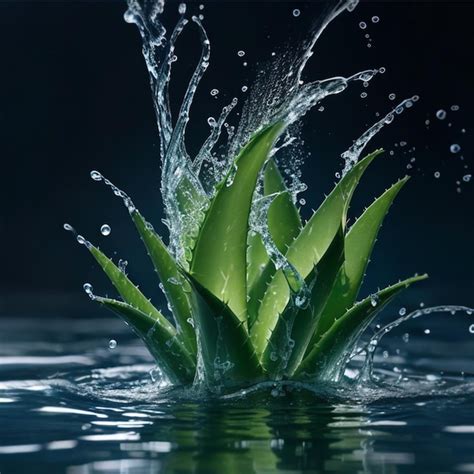 Salpicaduras De Agua Sobre Un Aloe Vera De Cerca Ia Generativa Foto