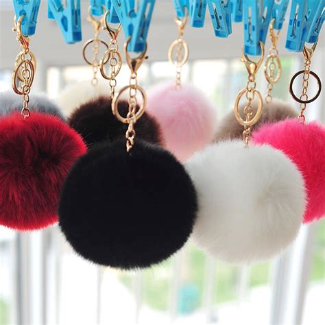 CUTE Key Faux Rabbit Fur Keychain Fluffy Key Chains Trinkets Pom Pom