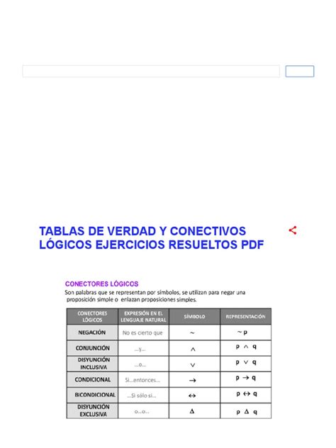 Tablas De Verdad Y Conectivos LÓgicos Ejercicios Resueltos Pdf