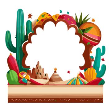 Fiesta Border Vector, Sticker Clipart Paper Frame With A Cactus And ...