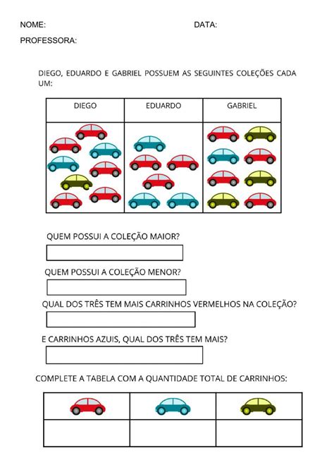 Cole O Carrinhos Worksheet Workbook School Subjects Education