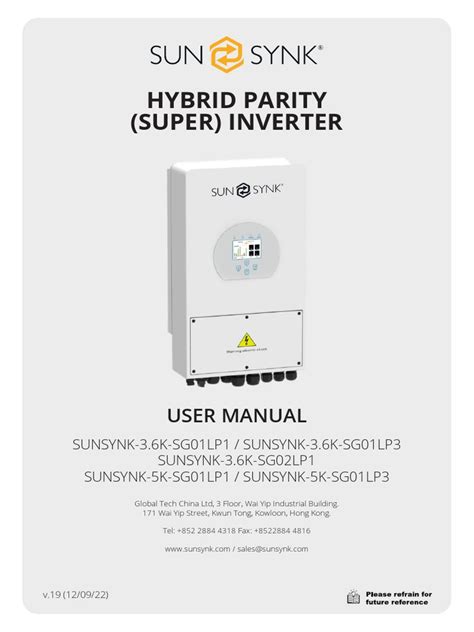 Sunsynk Hybrid Inverter 3.6 5 UserManual v19 English | PDF | Power ...