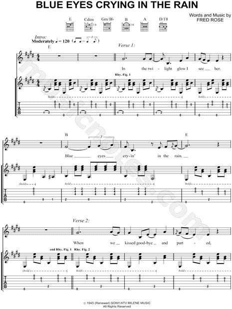 Blue Eyes Crying In The Rain Guitar Chords