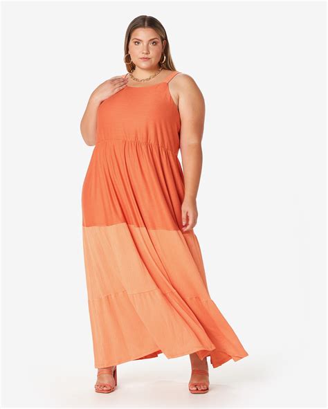 Riachuelo Vestido Longo Plus Size Feminino Evas Tr S Marias Laranja