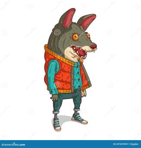 Crazy Wolf Isolated Vector Illustration Casually Dressed