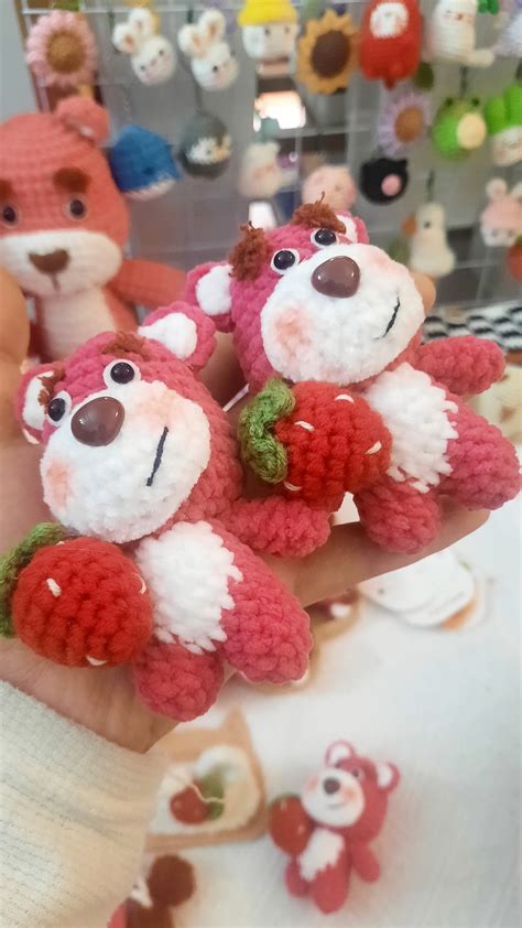 Crochet Cute Mini Lotso Bear Crochet Amigurumi Lotso Bear Keychain