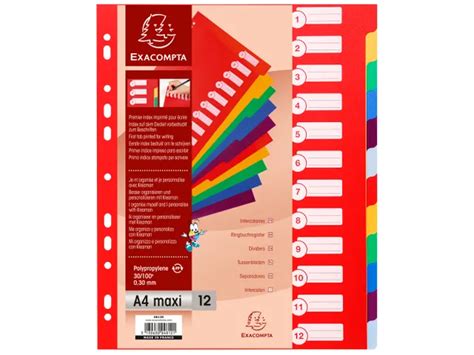 Exacompta Tabbladen PP Opaak A4 12 Tabs Ass