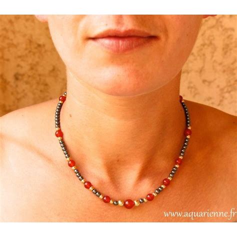 Collier Confiance Pi Ce Unique En H Matite Cornaline Et Plaqu Or