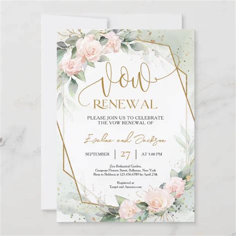 Elegant Blush Pink Roses And Greenery Vow Renewal Invitation Zazzle