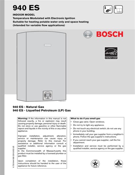 Bosch Tankless Water Heater Therm 940 ES PDF Install Manual Manualzz