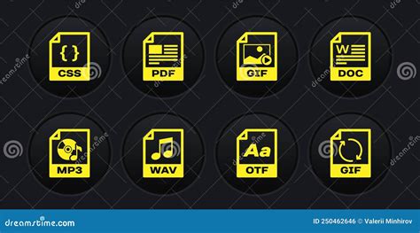 Set Mp File Document Doc Wav Otf And Pdf Icon Vector Stock