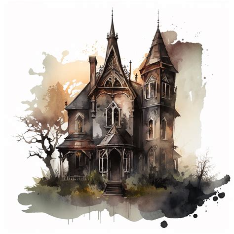 Isolated Clipart Image Of A Spooky Gothic House With Intricate