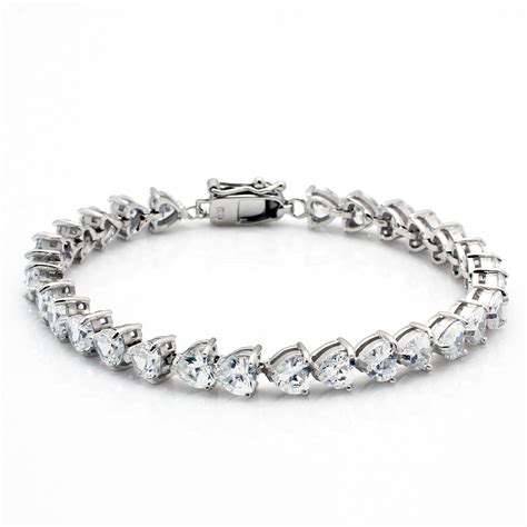 Ladies 925 Sterling Silver Heart Shape Cubic Zirconia Tennis Bracelet Jewelry Ebay