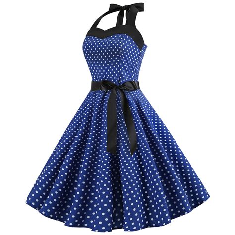 Women S Vintage Polka Dot Halter Dresses 1950s Retro Rockabilly Cocktail Swing Dresses 50s 60s