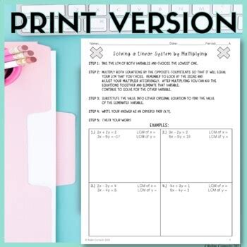 Solving Systems Of Equations By Elimination Multiplication 2 Guided Notes