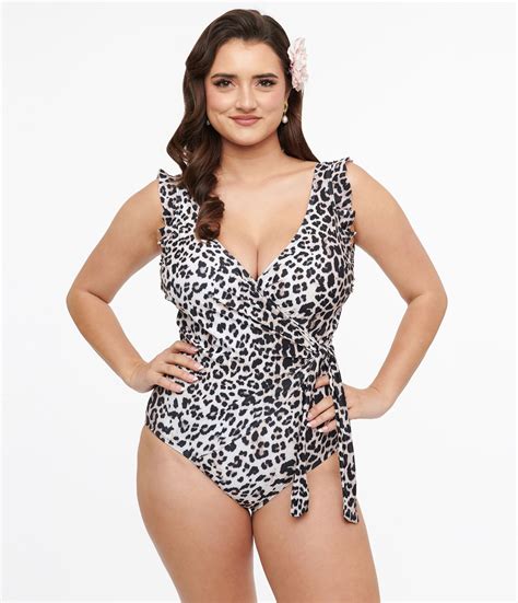 Cheetah Print Wrap One Piece Swimsuit – Unique Vintage