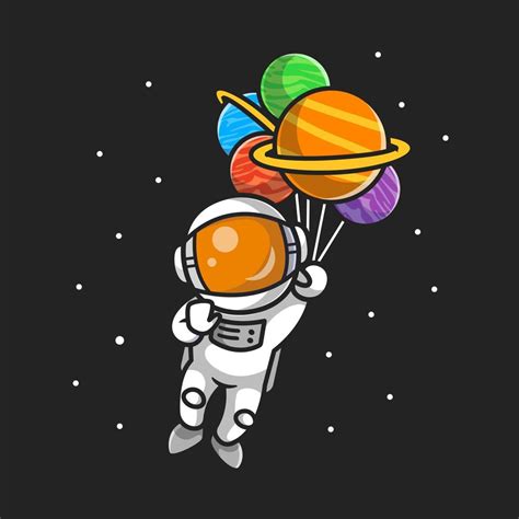 Cute Astronaut Flying With Planet Balloons In Space Cartoon Vector Icon