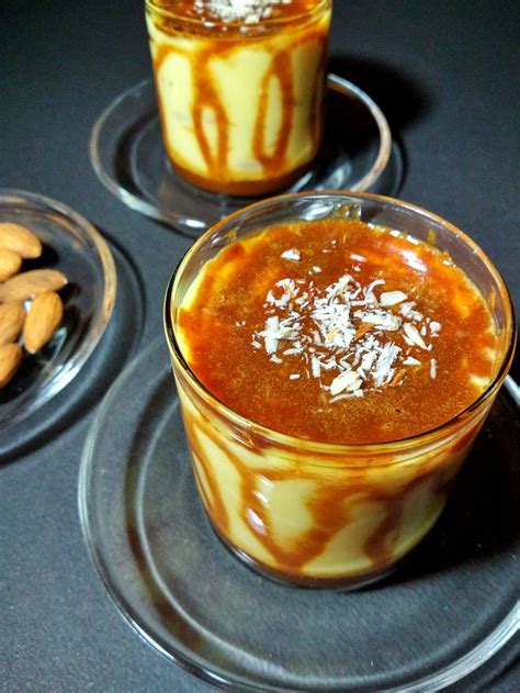 Eggless Caramel Custard Almond Custard Tempting Treat