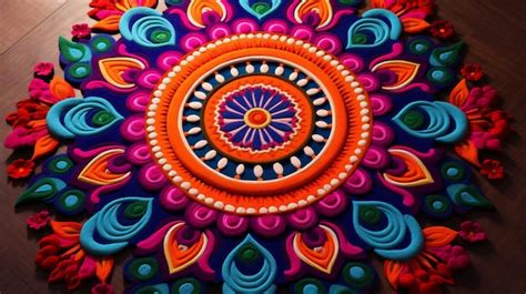 Premium Photo A Beautiful Rangoli Design Created Using Vibrant Colors