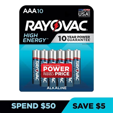 Rayovac High Energy AAA Batteries 10 Pack Alkaline Triple A