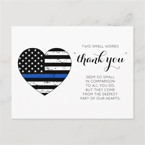 Police Thin Blue Line America Flag Heart Thank You Postcard Zazzle