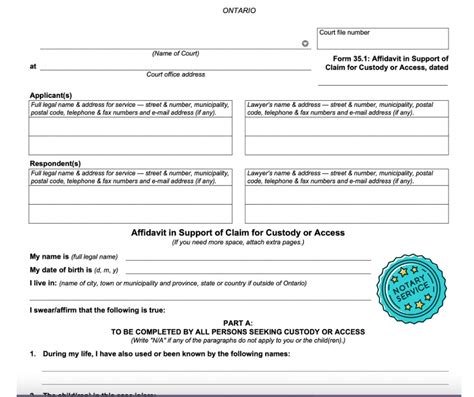 Affidavit In Support Of Claim For Custody Or Access Form 35 1