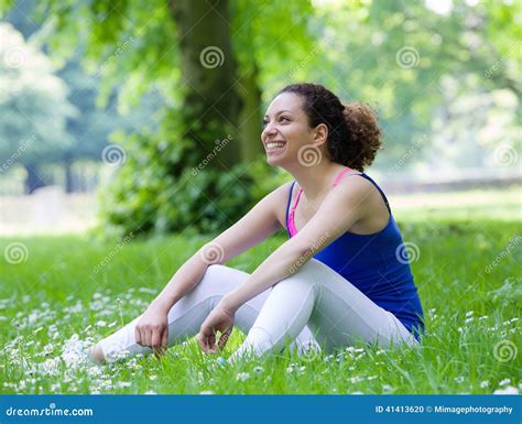 Young Woman Resting After Workout Stock Photo Image Of Green Girl