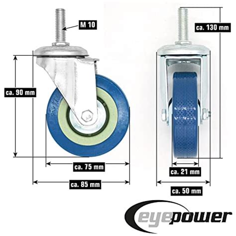 eyepower 4 Stück 360 Lenkrolle 75mm M10 Schwerlastrollen mit Gewinde