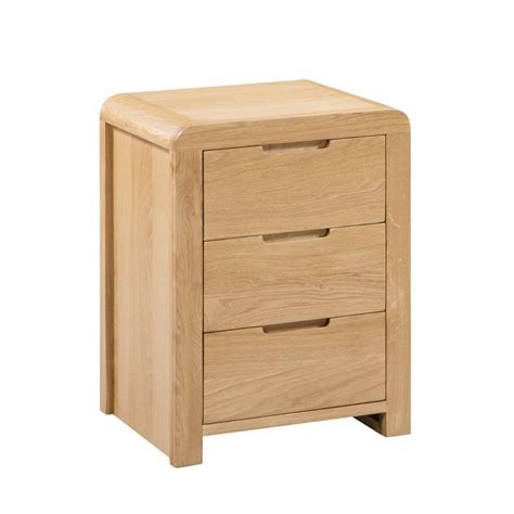 Curve Oak 3 Drawer Wooden Bedside Table