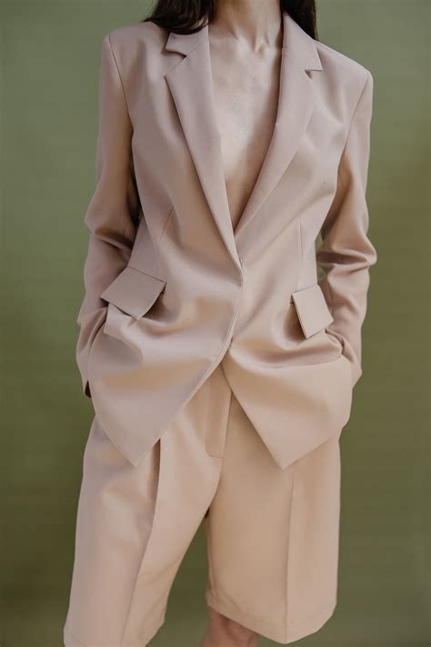 Suit With Bermuda Shorts And Jacket High Waist Shorts Beige Etsy