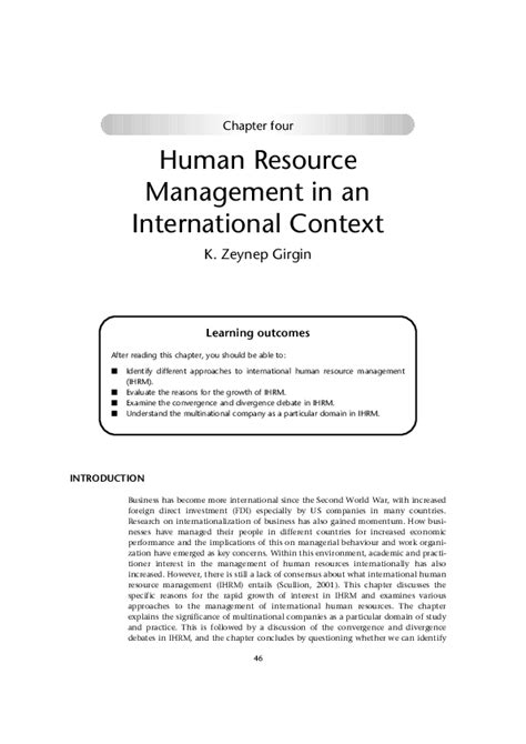 Pdf Human Resource Management In An International Context