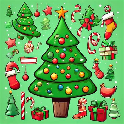 Premium Photo Cartoon Christmas Tree Green Color Objects About Christmas