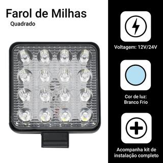 Kit Farol Milha Leds W V V Quadrado Off Road K