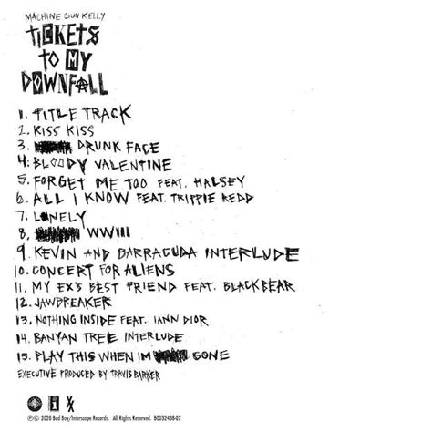 Machine Gun Kelly Unveils Tickets To My Downfall Tracklist And Album