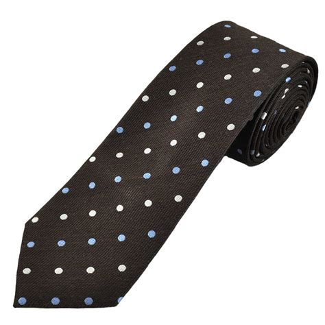 Tresanti Celeste Brown Sky Blue And White Polka Dot Mens Silk Tie From