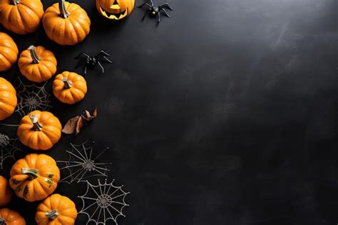 Premium Ai Image Halloween Themed Black Table With Pumpkins