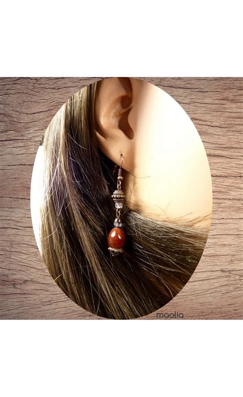 Boucles d oreilles céramique brune et bronze