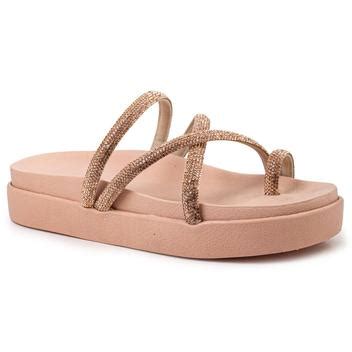 Sand Lia Feminina Rasterinha Papete Flatform Dedo Luxo Strass Zature