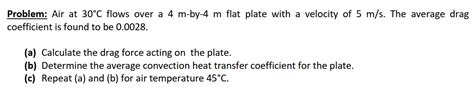 Solved Problem Air At C Flows Over A M By M Flat Chegg