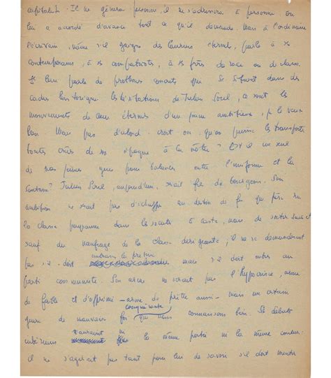 SARTRE Jean Paul philosophe écrivain et dramaturge Manuscrit