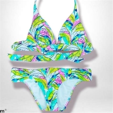 Victoria S Secret Swim Victorias Secrets Tropical Palm Banana Leaf Floral Halter Tie Bikini