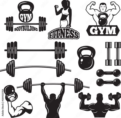 Vector Elements For Vintage Fitness And Gym Labels Sport Fitness Gym